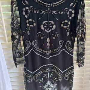 Chic Black, Silver and Gold Embroidered Long Sleeve Dress